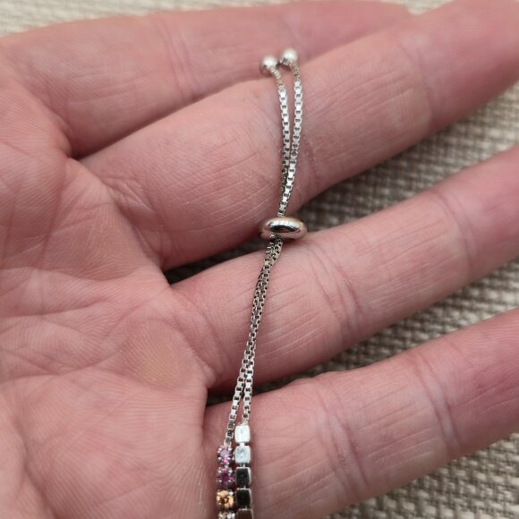 7 Inch Sterling Silver Rainbow Of Color Cubic Zirconia Gems Bracelet A4631 - Picture 6 of 8